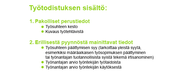 Työtodistus, sisältö